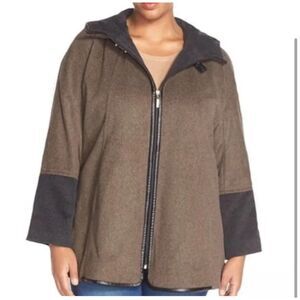 Ellen Tracy Wool Blend Hooded Swing Coat Brown 2